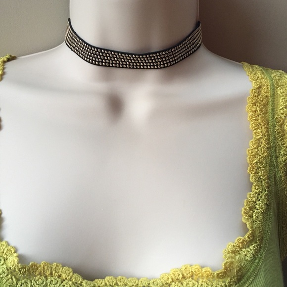 Zara Choker Necklace Black and Gold 15 Inches - Picture 2 of 7